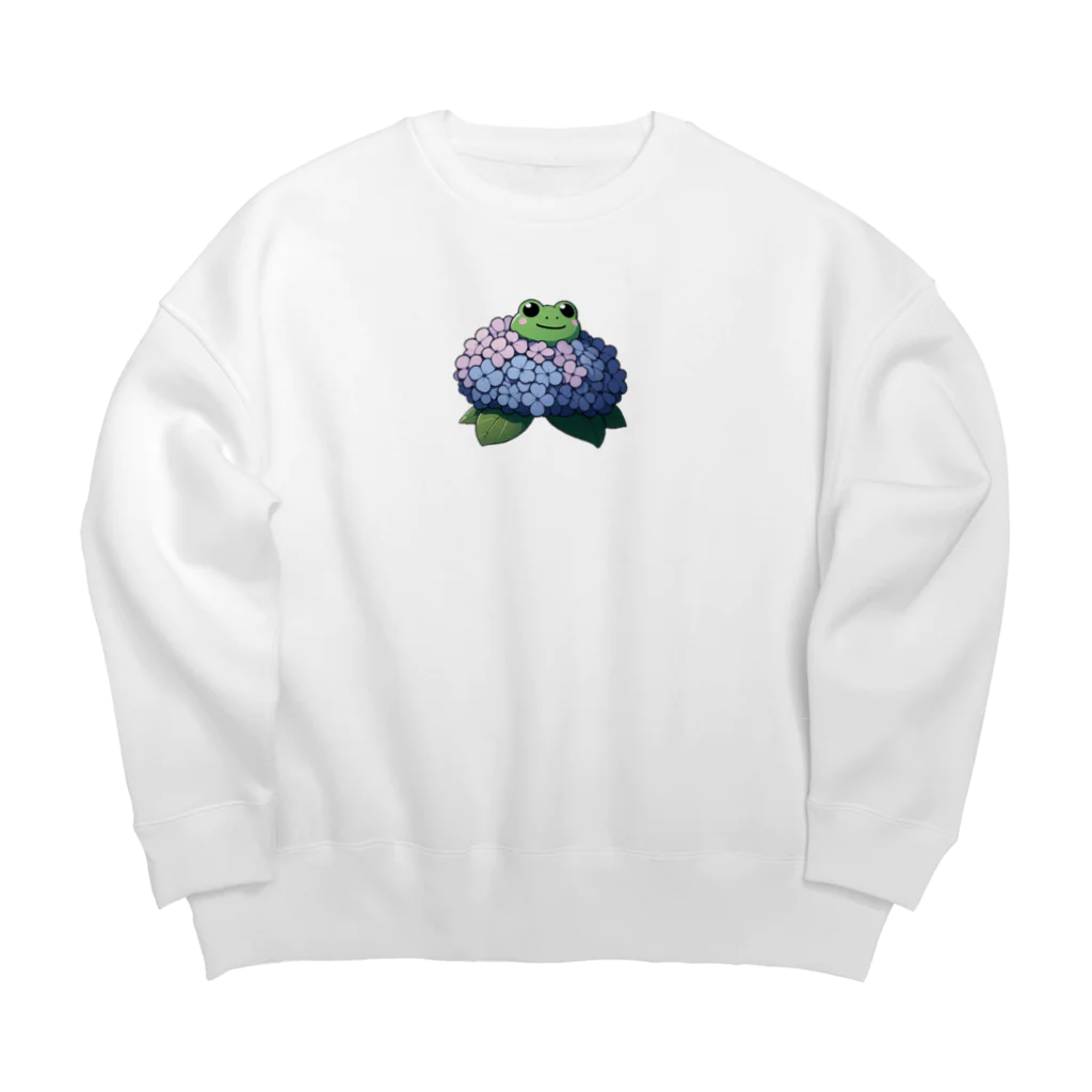 終わらない夢🌈の紫陽花の花と可愛いアマガエル🐸 Big Crew Neck Sweatshirt