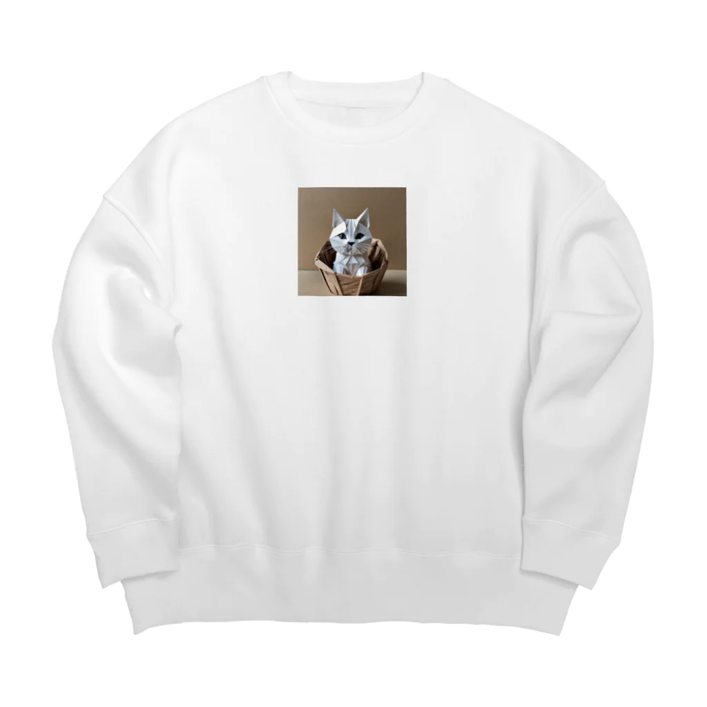 enercoの折り紙　バスケットに入っている猫 Big Crew Neck Sweatshirt