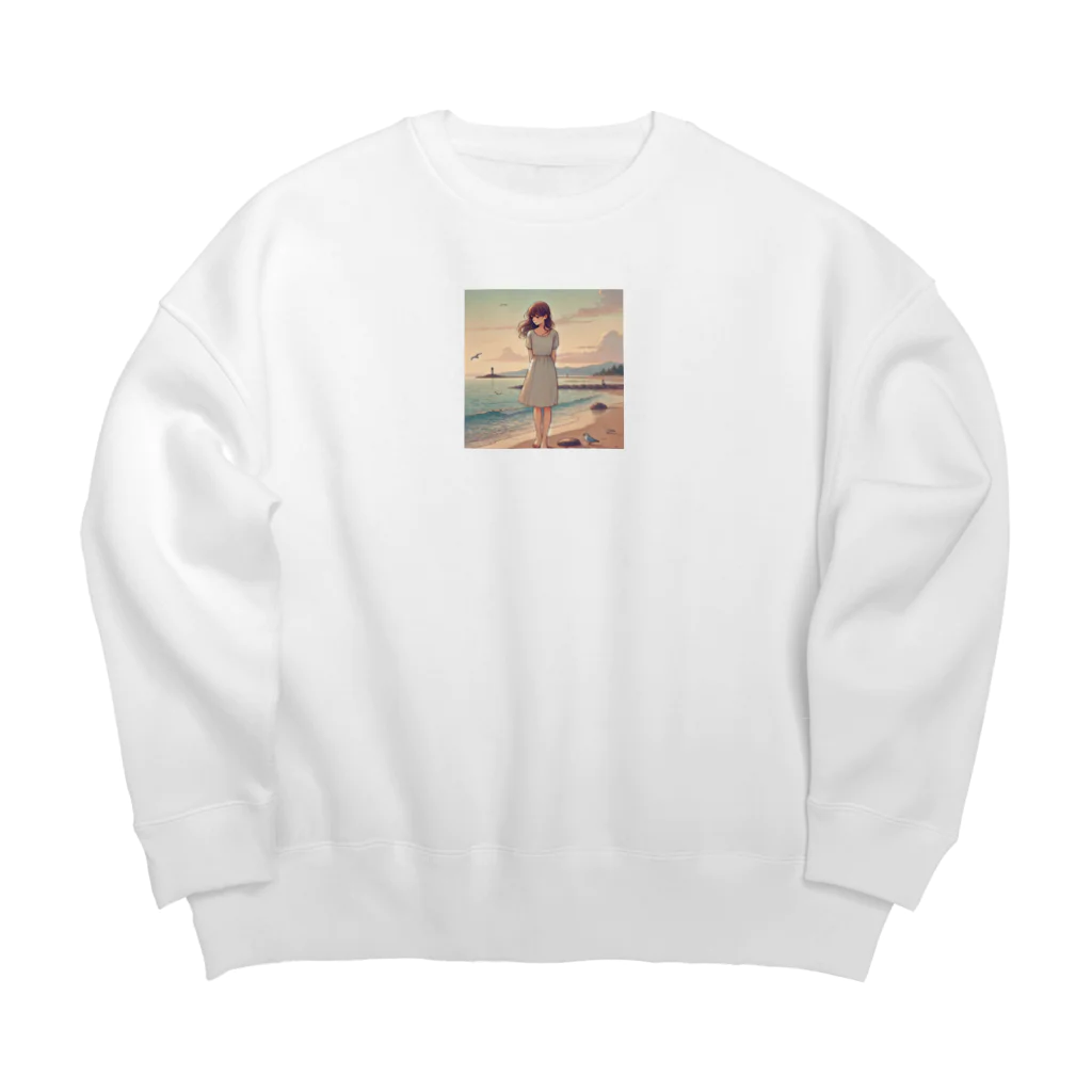 inuneko2004の海辺の女の子 Big Crew Neck Sweatshirt