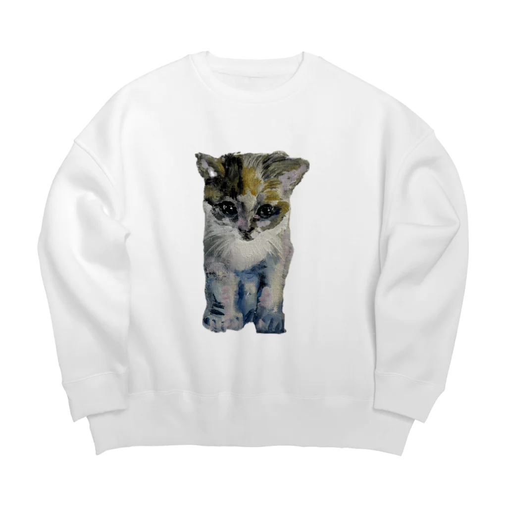 青い猫の真白 Big Crew Neck Sweatshirt