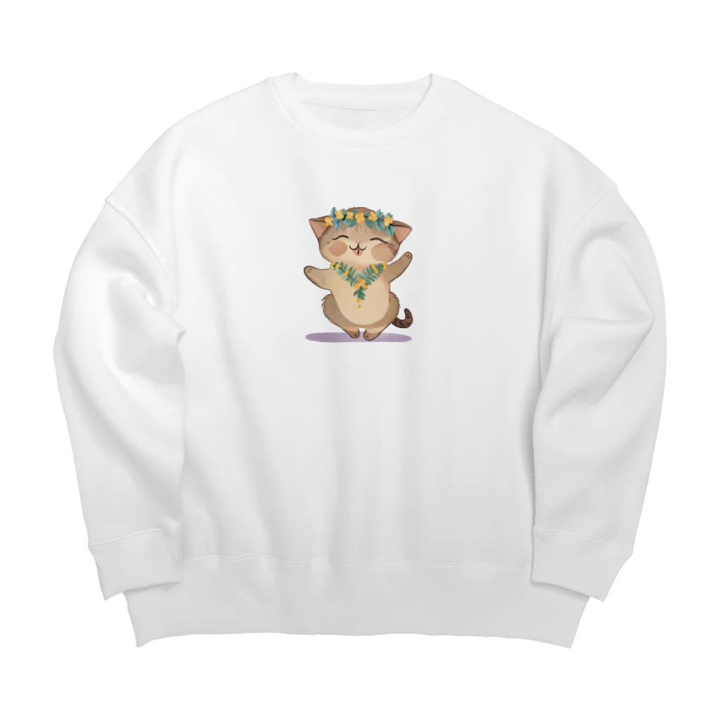 ハワイライフのアロハねこ Big Crew Neck Sweatshirt