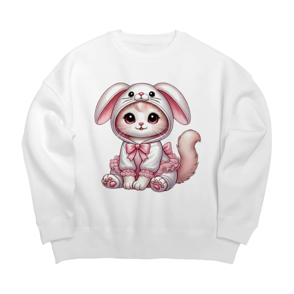 Snow-peaceのふわふわバニーコスチュームのかわいい子猫 Big Crew Neck Sweatshirt