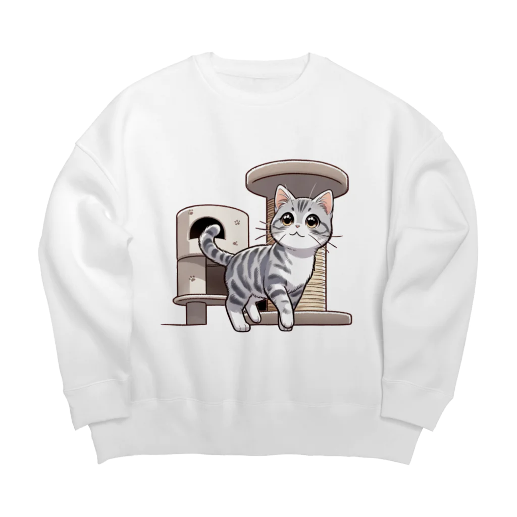 チェリモヤのねこタワー の 猫 Big Crew Neck Sweatshirt