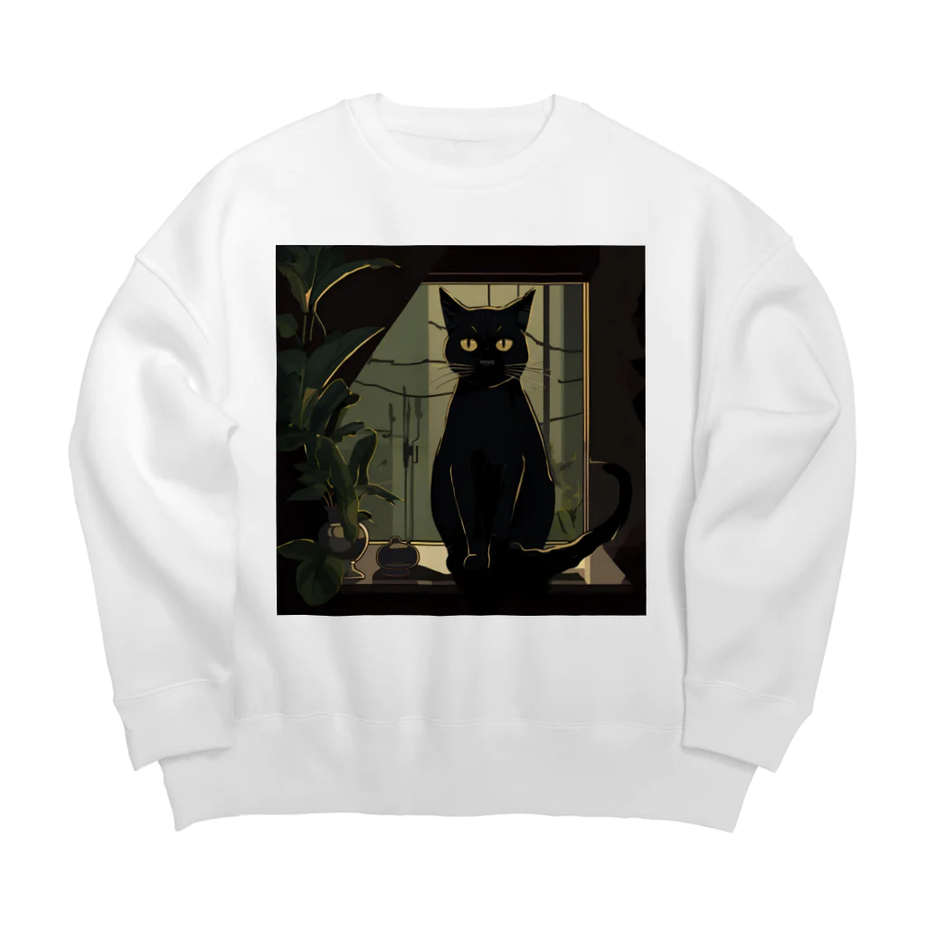 8890の黒猫 Big Crew Neck Sweatshirt