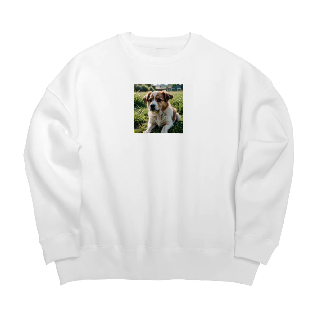 kokin0の草むらで斜めを見つめる犬 dog looking for the anywhere Big Crew Neck Sweatshirt