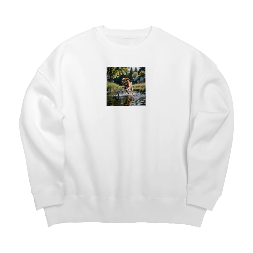 kokin0の水辺を走る犬 dog runnning on the water Big Crew Neck Sweatshirt