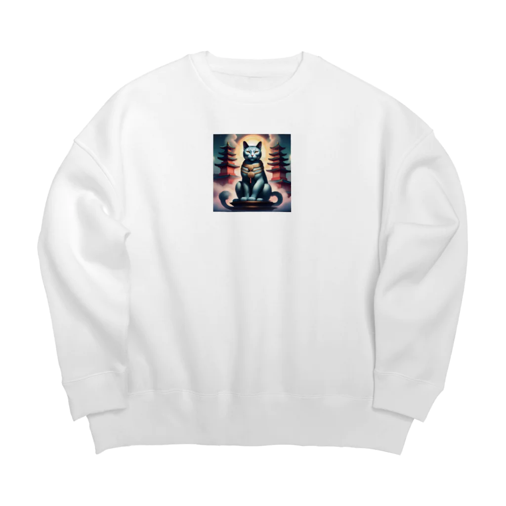 ねむねこのお店の大仏風猫 Big Crew Neck Sweatshirt