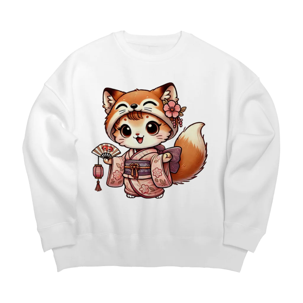 Snow-peaceのキュートなキツネコスチュームの子猫 Big Crew Neck Sweatshirt