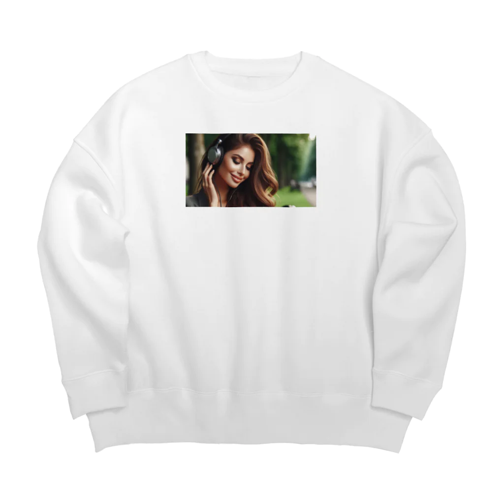 moesoraの音楽を聴く女性 Big Crew Neck Sweatshirt