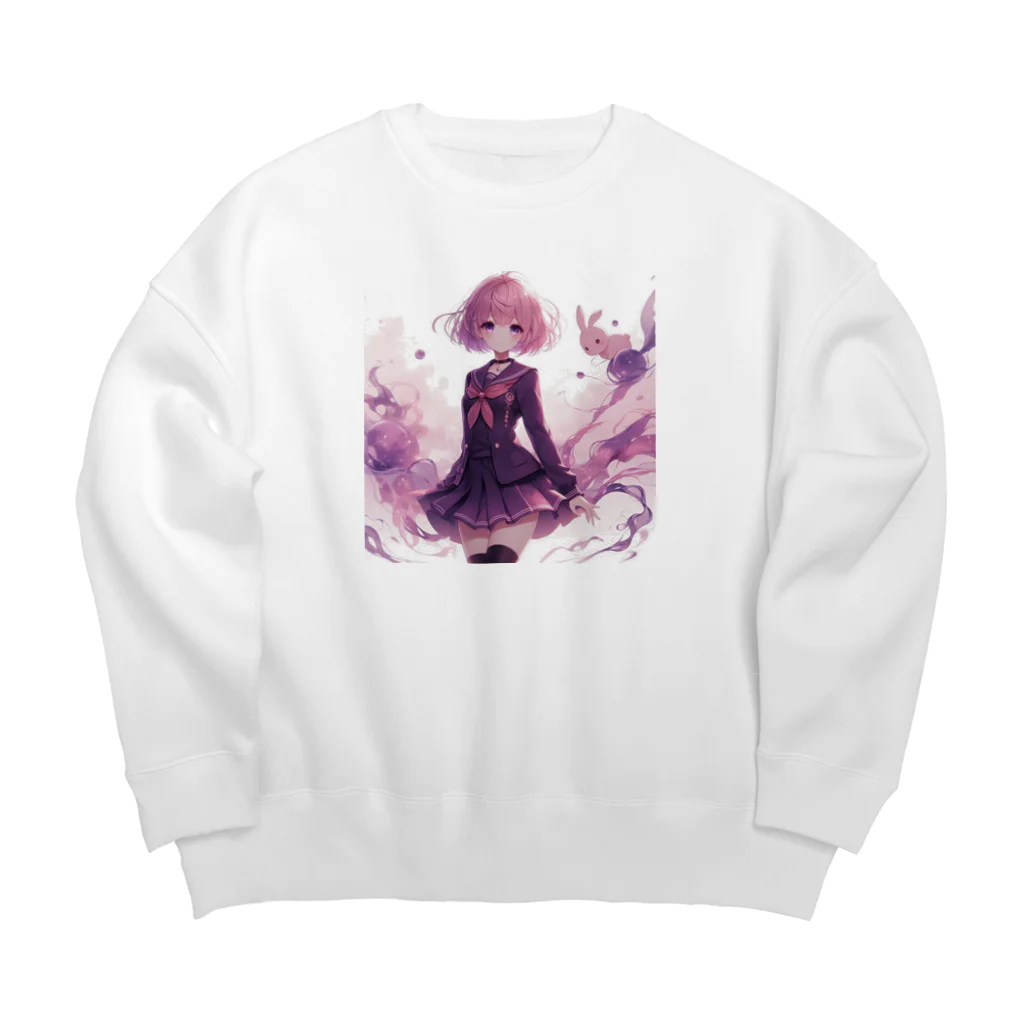 やるか、やらぬか？本人次第のピンクの女子高生 Big Crew Neck Sweatshirt