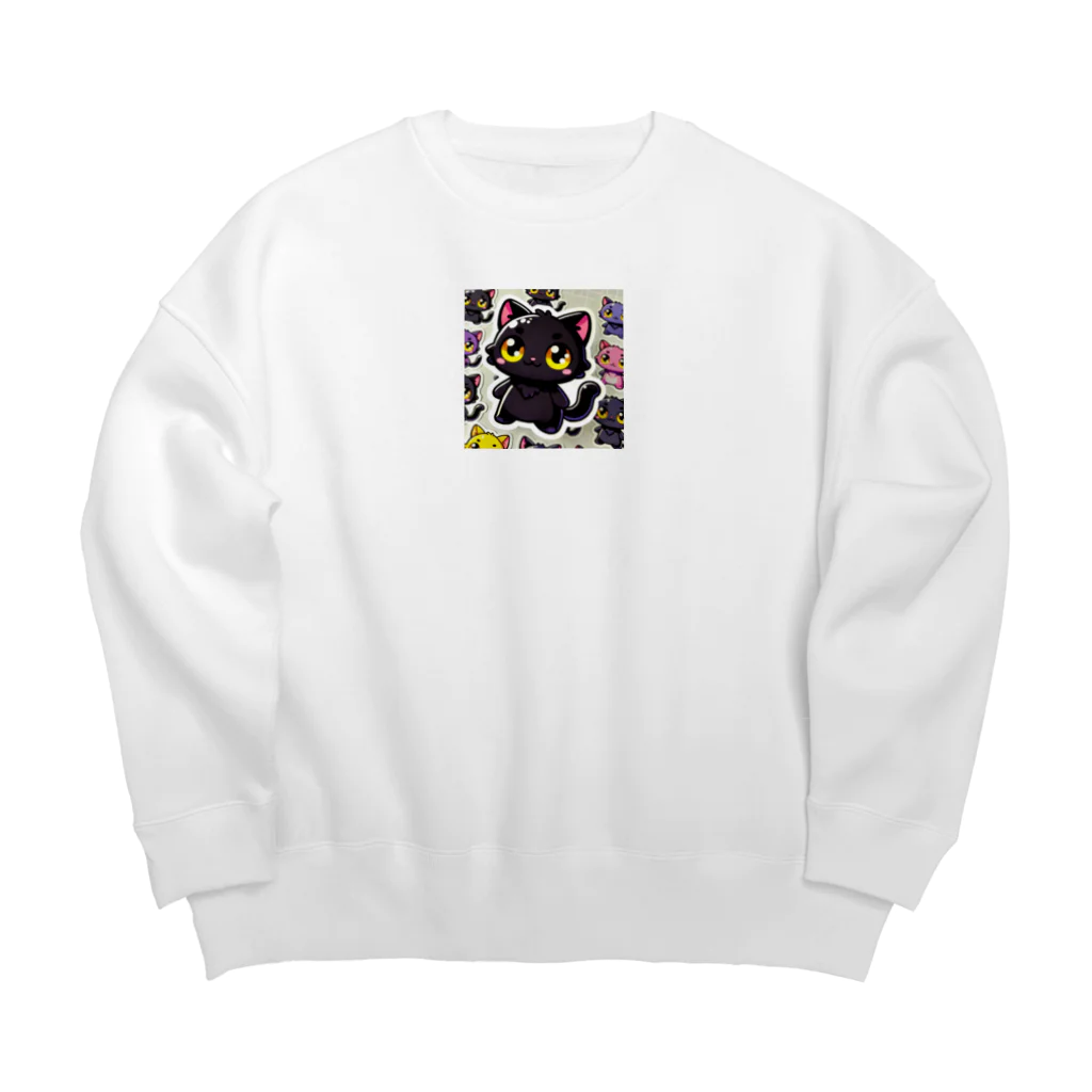 hiiro_catの魅惑の黒猫が、カラフルな背景と調和してかわいさを放つシーン Big Crew Neck Sweatshirt