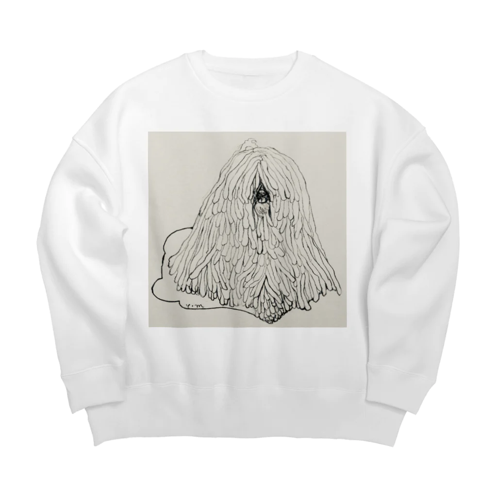 光平洋子のかしこいプーリー犬のイラスト  鉛筆画 歩く犬 Big Crew Neck Sweatshirt