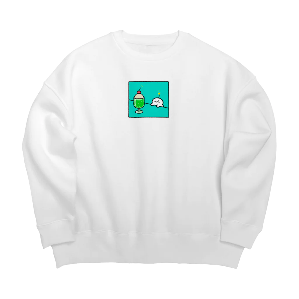 ぷりぷりうちゅうじんとぽこチャの店のクリームソーダとぷりぷりうちゅうじん Big Crew Neck Sweatshirt