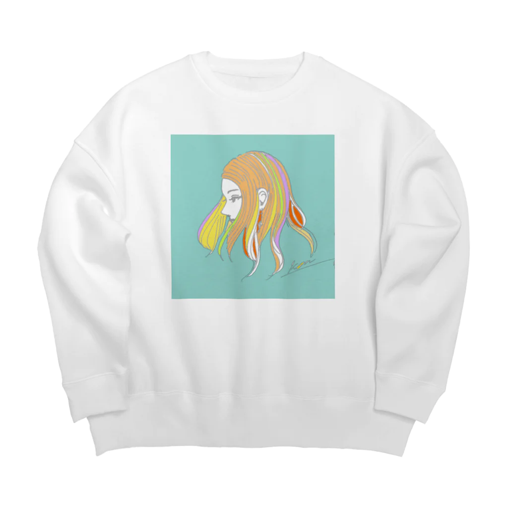 KonKonの横顔女の子 Big Crew Neck Sweatshirt