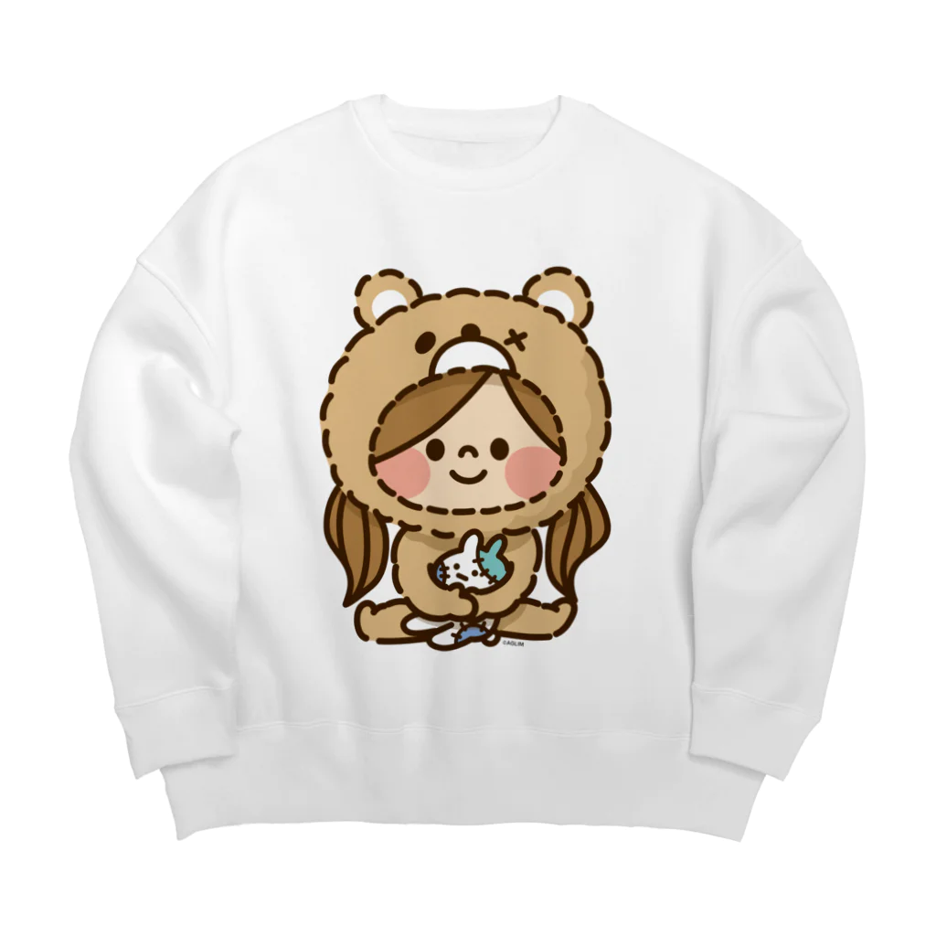 アグリム@かわ主婦スタンプ制作中のかわいい主婦の1日もこもこクマ柄 Big Crew Neck Sweatshirt