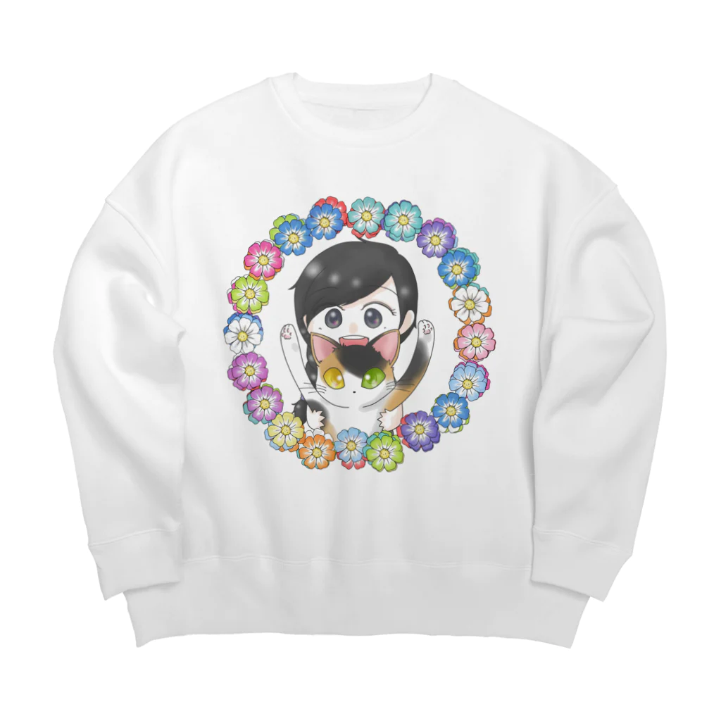 あきんこ工房のナナミちゃんと猫 Big Crew Neck Sweatshirt