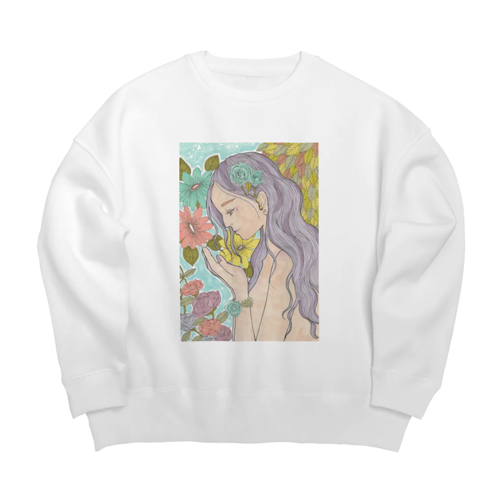 MIKAZUKI_38の花と女の子 Big Crew Neck Sweatshirt