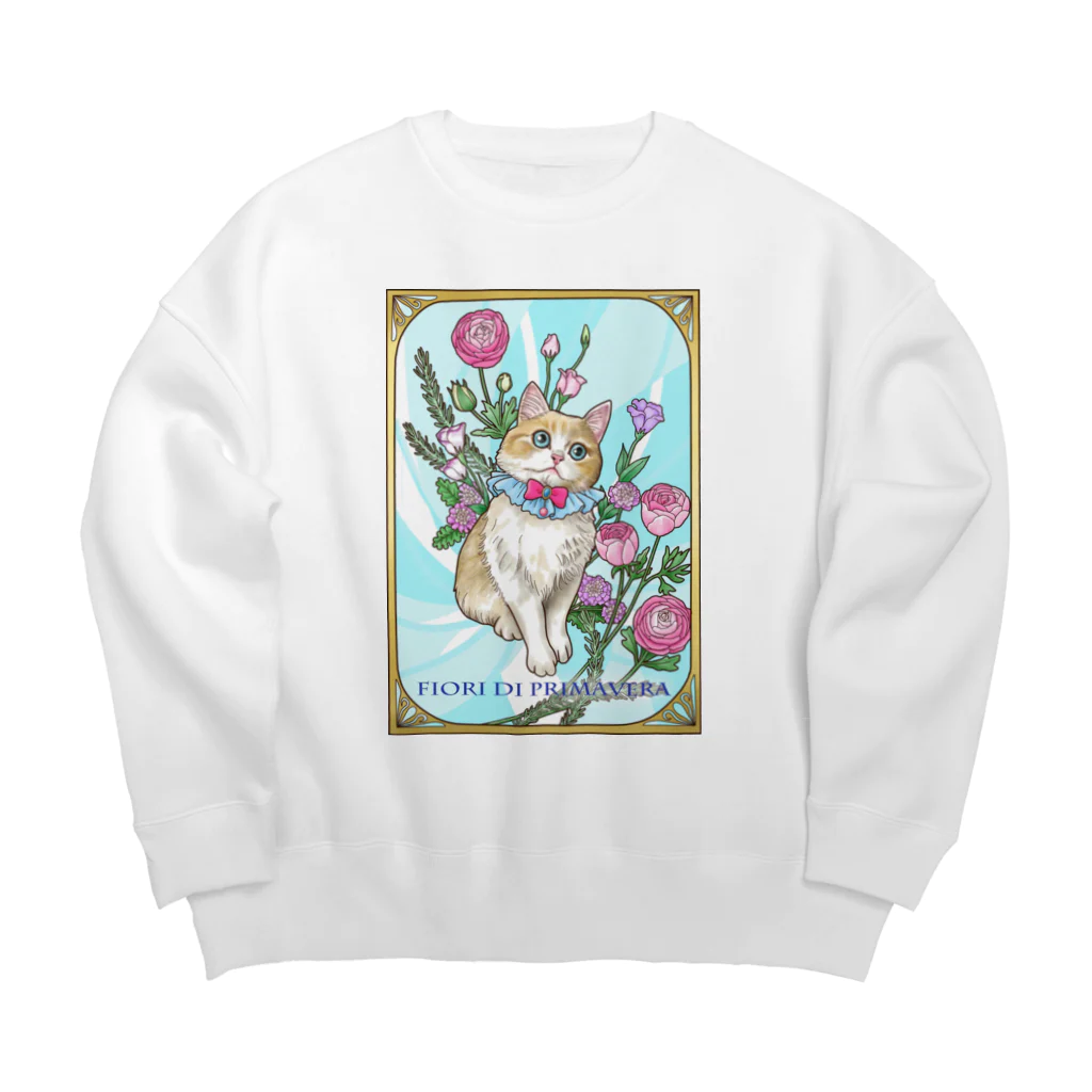 Ａｔｅｌｉｅｒ　Ｈｅｕｒｅｕｘの春の花々と猫　Fiori di Primavera Ⅰ Big Crew Neck Sweatshirt