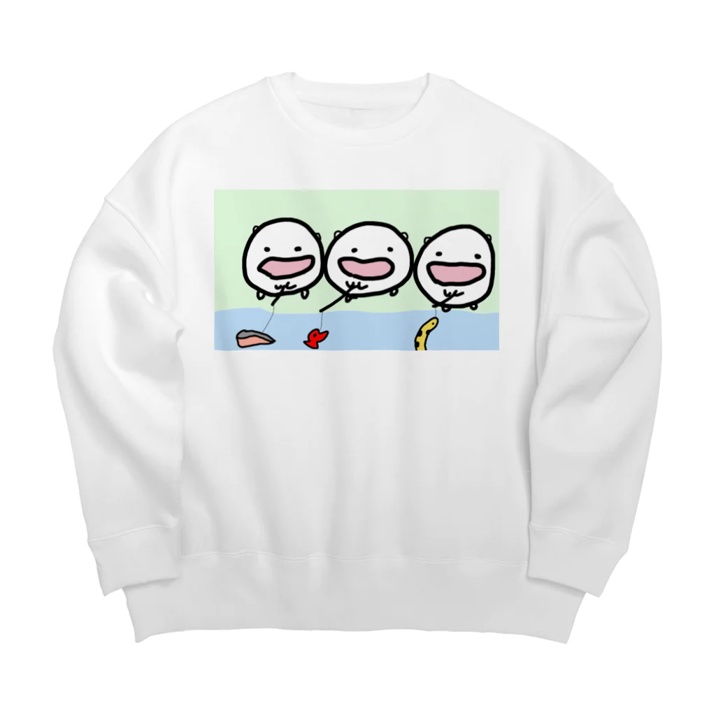 ダイナマイト87ねこ大商会の焼き魚、金魚、チンアナゴを釣るねこたちです Big Crew Neck Sweatshirt