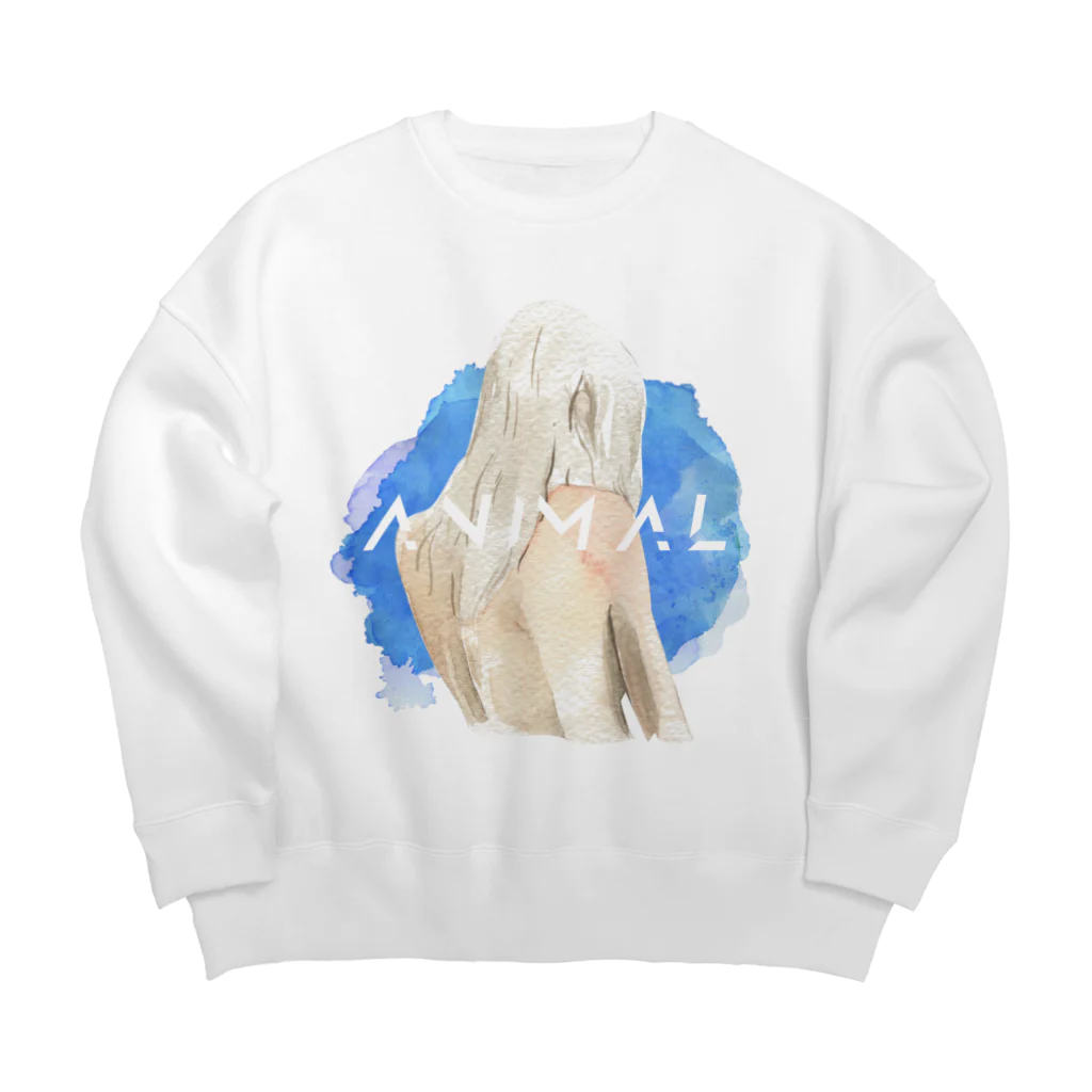 SANKAKU DESIGN STOREの僕らはただの動物。 青 Big Crew Neck Sweatshirt