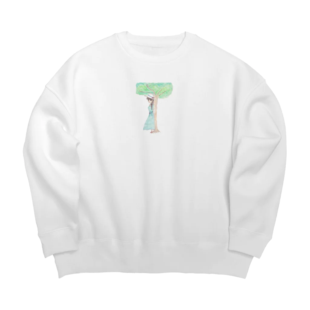 ひよこ工房の木陰で休む少女 Big Crew Neck Sweatshirt