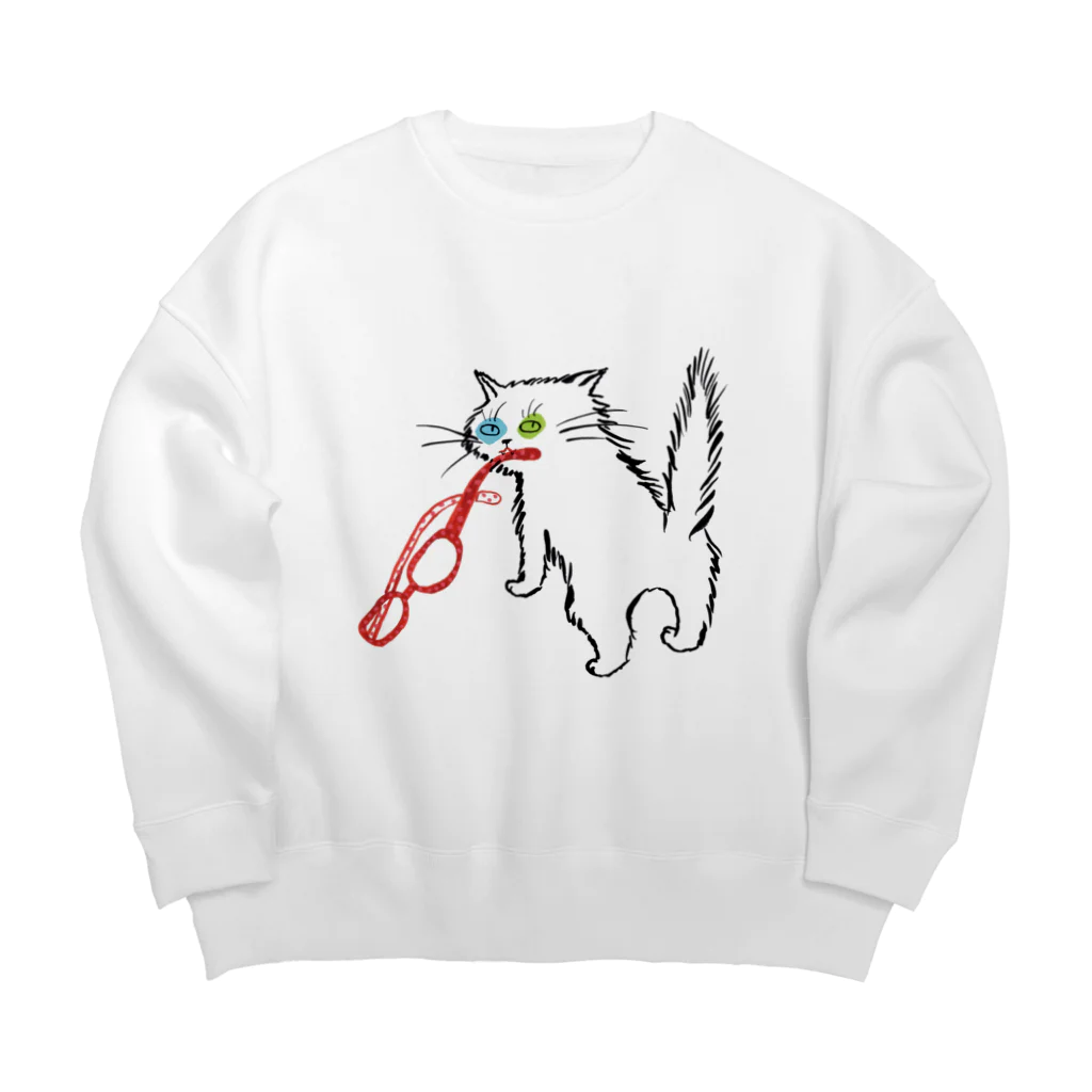 マイマイタケのメガネをくわえたオッドアイねこ Big Crew Neck Sweatshirt