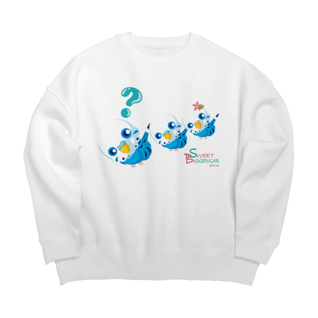 ma-sa's LaboratoryのSweet Budgerigar／？（ハテナ） Big Crew Neck Sweatshirt