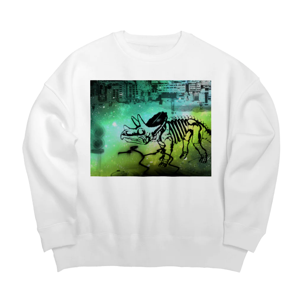 tottoの街と恐竜(グリーン) Big Crew Neck Sweatshirt