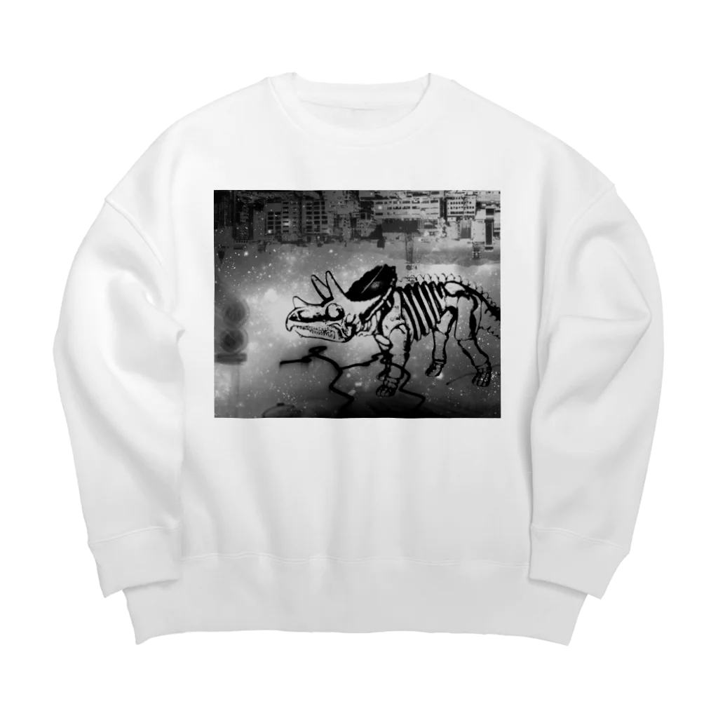 tottoの街と恐竜(モノクロ) Big Crew Neck Sweatshirt