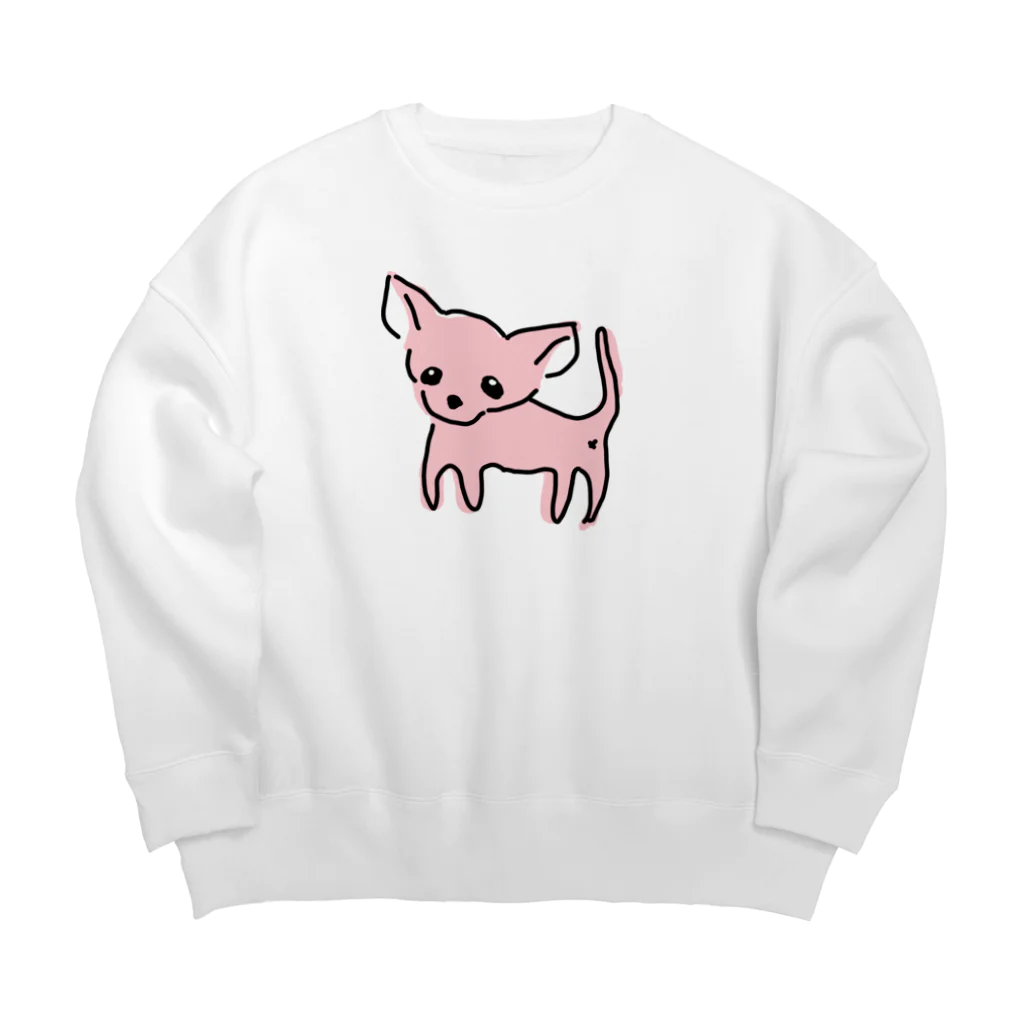 akane_art（茜音工房）のゆるチワワ（ピンク） Big Crew Neck Sweatshirt