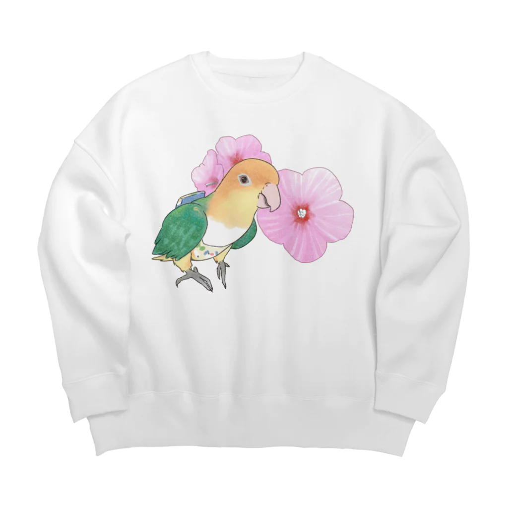 まめるりはことりのお花とシロハラインコちゃん【まめるりはことり】 Big Crew Neck Sweatshirt