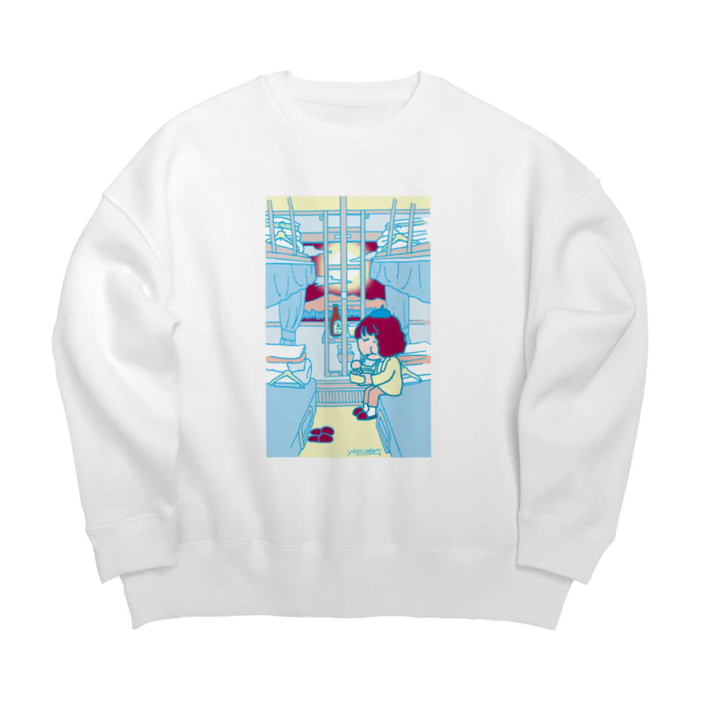 やすこーん（YASCORN）鉄道の鉄道：開放寝台＋駅弁＋YASCORN（水色） Big Crew Neck Sweatshirt