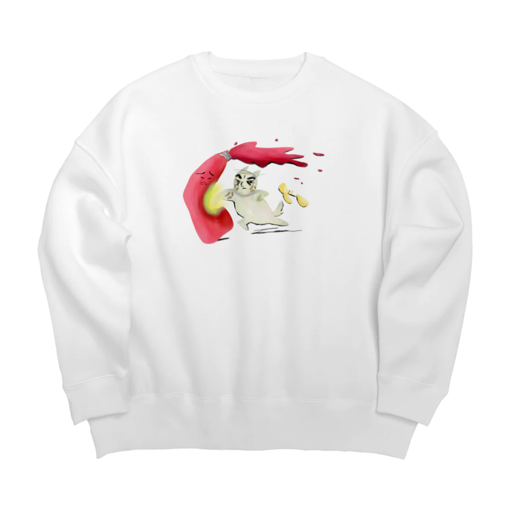 こんぺい工房のケチャップに八つ当たりするバーコード犬B Big Crew Neck Sweatshirt