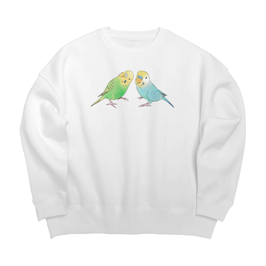 まめるりはことりのセキセイインコ　ちょこんとせきせいんこーず【まめるりはことり】 Big Crew Neck Sweatshirt