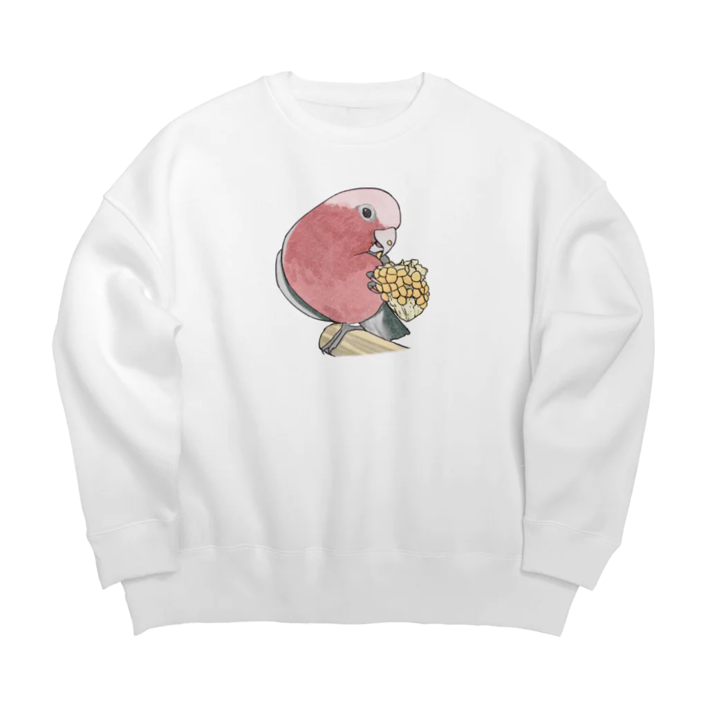 まめるりはことりのモモイロインコちゃんとトウモロコシ【まめるりはことり】 Big Crew Neck Sweatshirt