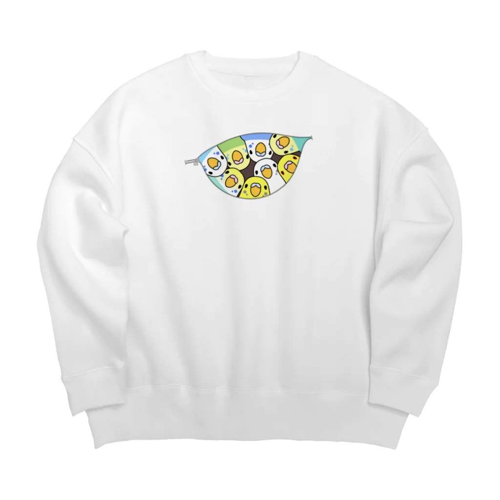 まめるりはことりの三密です！むちむちセキセイインコさん【まめるりはことり】 Big Crew Neck Sweatshirt