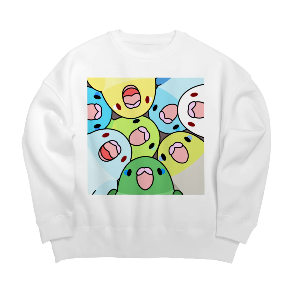 まめるりはことりのみっちりむっちり過密マメルリハさん【まめるりはことり】 Big Crew Neck Sweatshirt