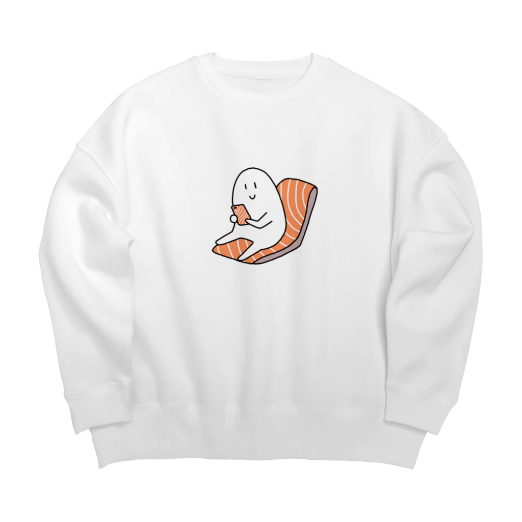 描き鮭のサーモン座椅子でスマホチェック Big Crew Neck Sweatshirt