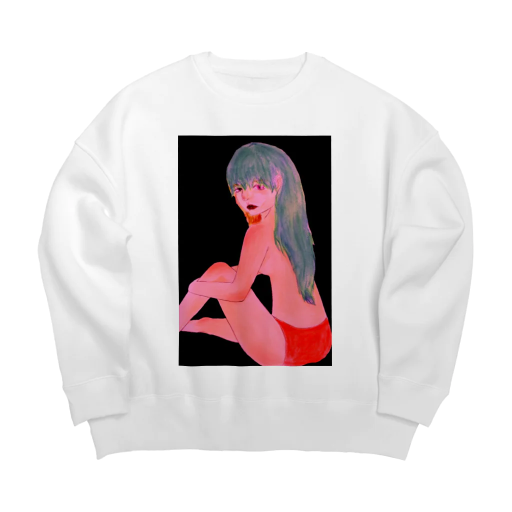 豆大福ショップの青髪の女の子 Big Crew Neck Sweatshirt