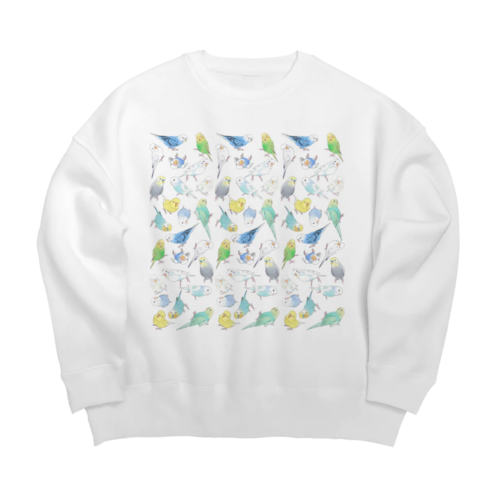 まめるりはことりのたくさんセキセイインコちゃん【まめるりはことり】 Big Crew Neck Sweatshirt