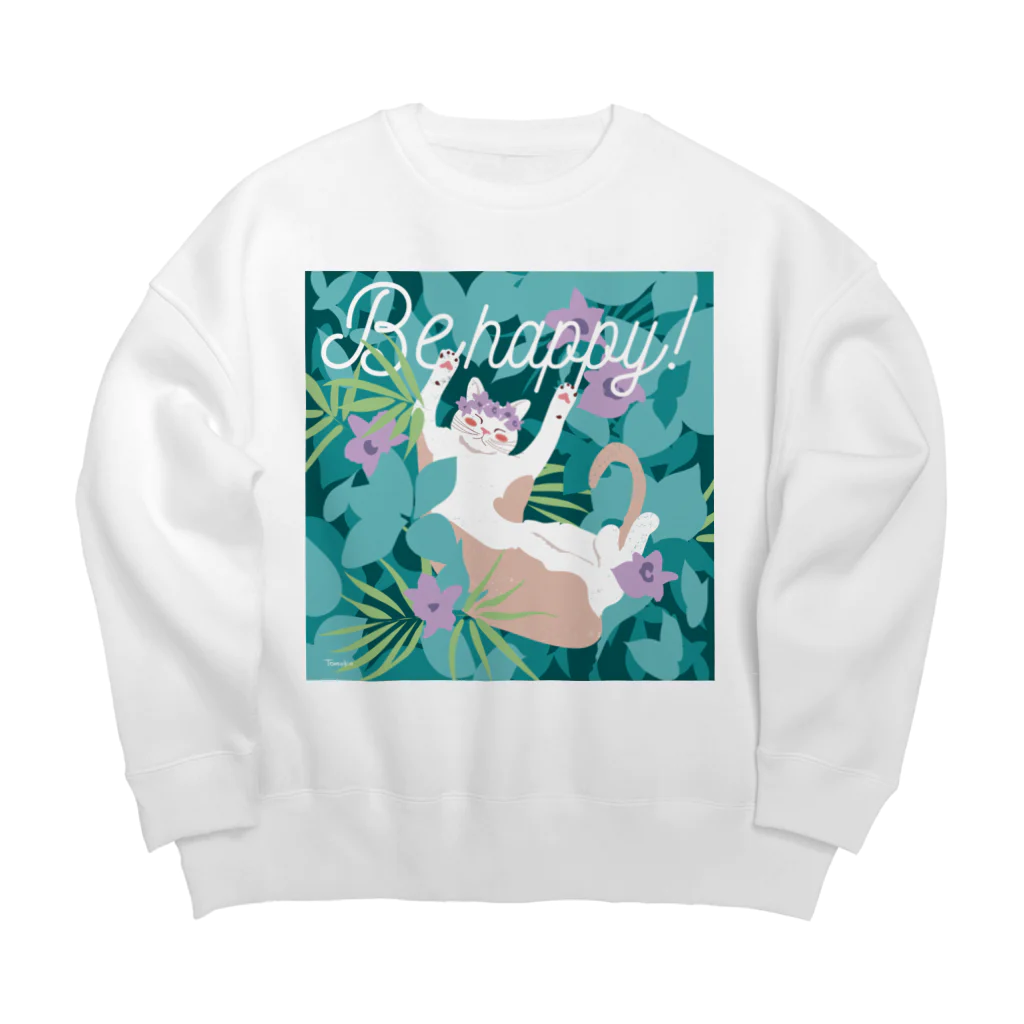 花と猫　オリジナルショップのhappy cat Big Crew Neck Sweatshirt