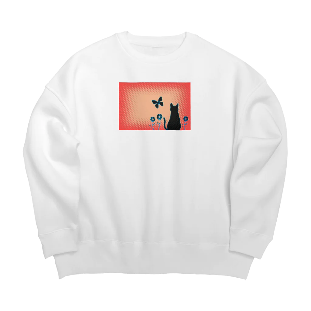 3Nyan's Mom 〜猫グッズ屋さん〜のネコと蝶々 赤 Big Crew Neck Sweatshirt