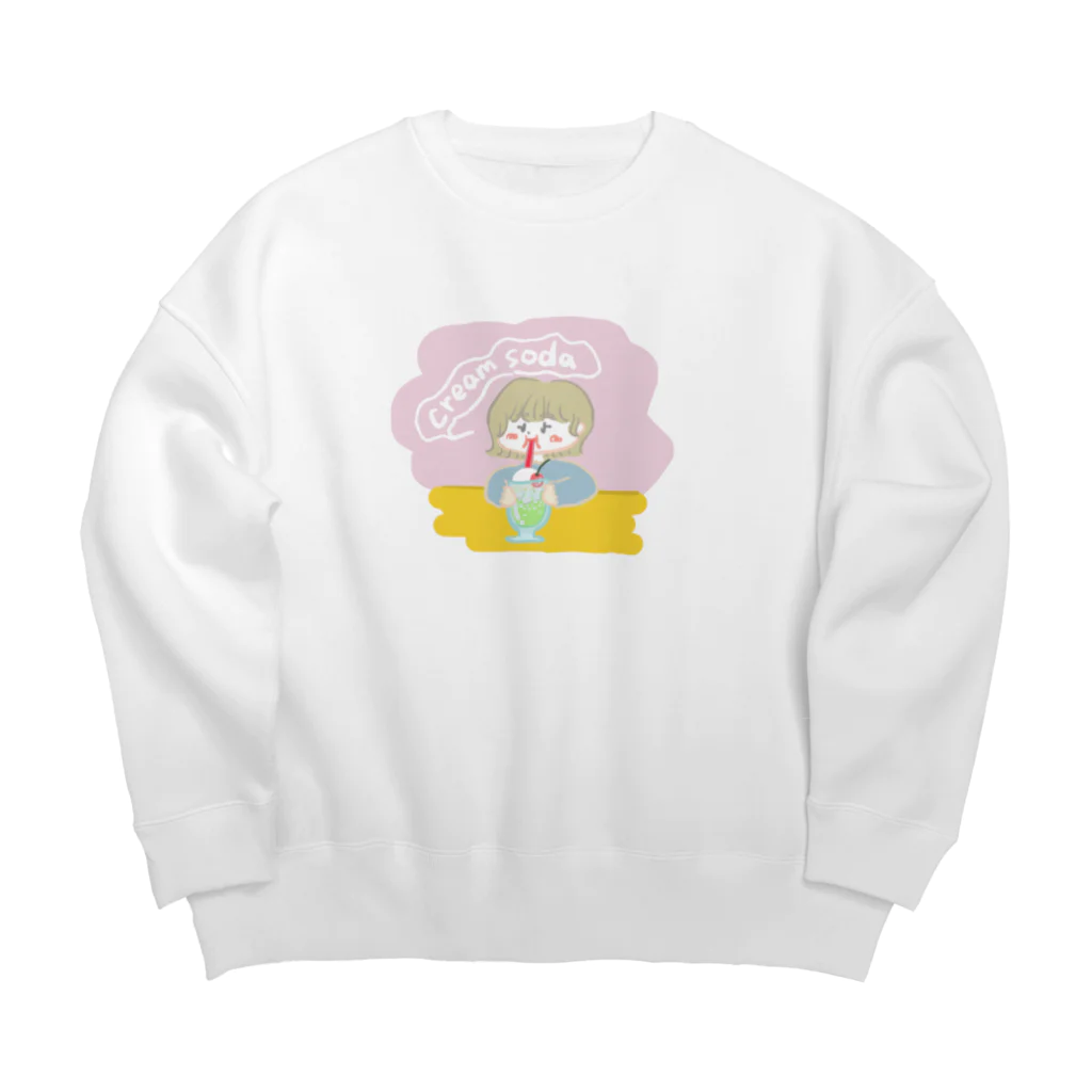 ぼんじりの雑貨やさんのクリームソーダ飲み子ちゃん🍨 Big Crew Neck Sweatshirt