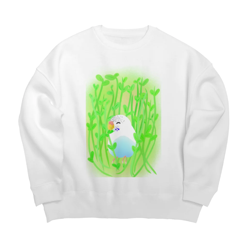 Lily bird（リリーバード）の豆苗まみれのセキセイちゃん Big Crew Neck Sweatshirt