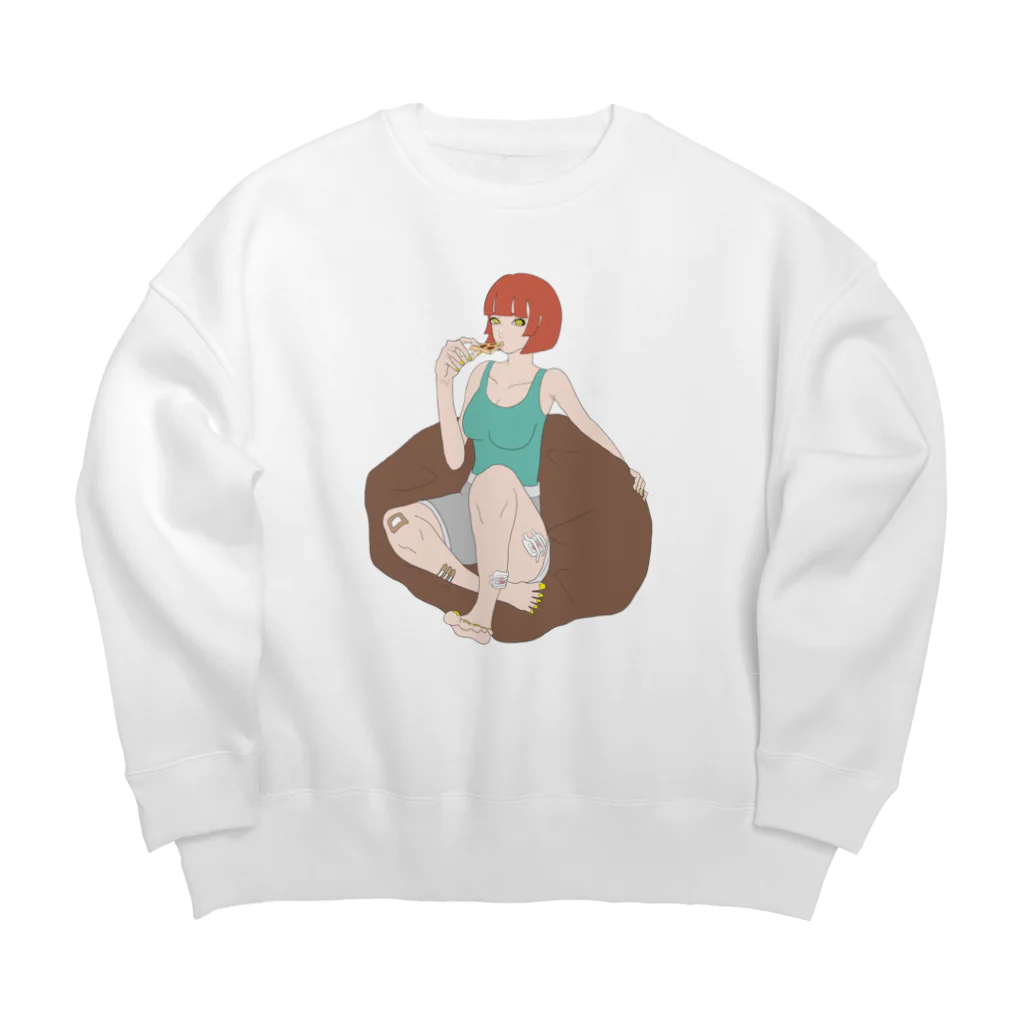 馬耳東風のピザうめぇ〜^_^ Big Crew Neck Sweatshirt