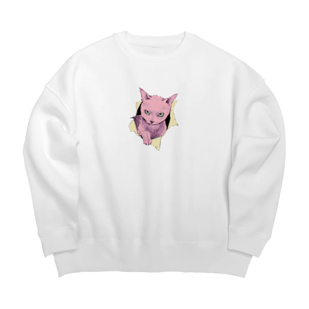 Muのネコチャン Big Crew Neck Sweatshirt