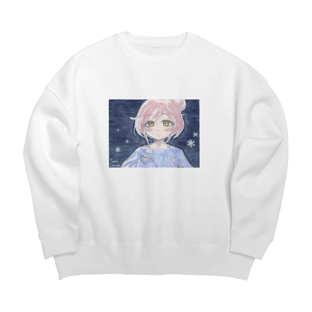 石丸沙織のゆるふわお団子ヘア少女と雪と Big Crew Neck Sweatshirt