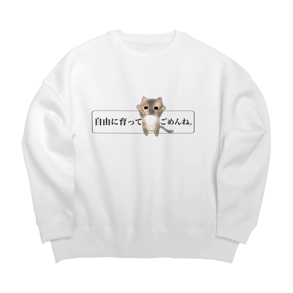 ねことお休みどころ　しらたまの「自由に育ってごめんね」ver.三毛猫 Big Crew Neck Sweatshirt