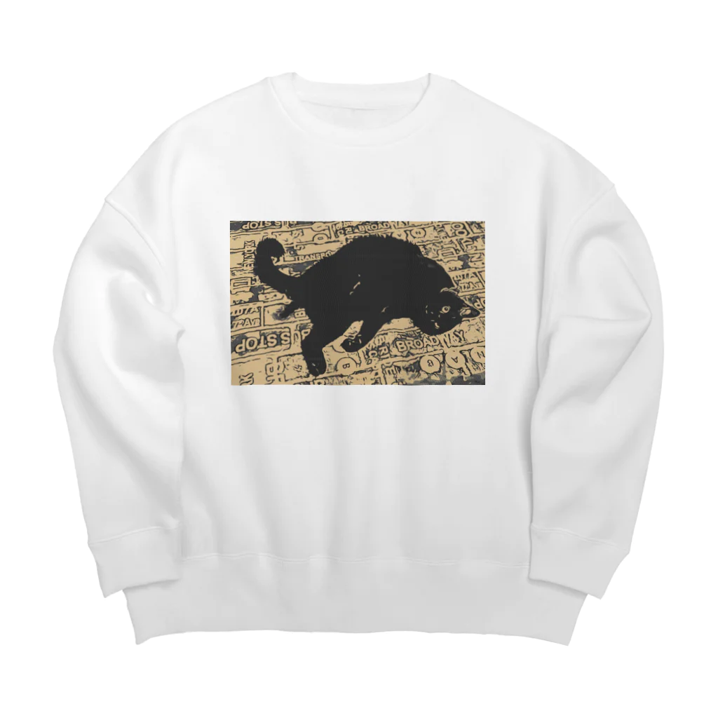 3Nyan's Mom 〜猫グッズ屋さん〜の黒猫ごろにゃん セピア Big Crew Neck Sweatshirt