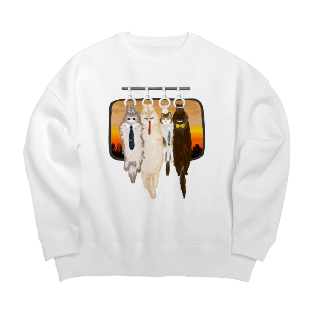 jyururiの夕暮れ帰宅ラッシュ電車ぶら下がり猫ズ Big Crew Neck Sweatshirt